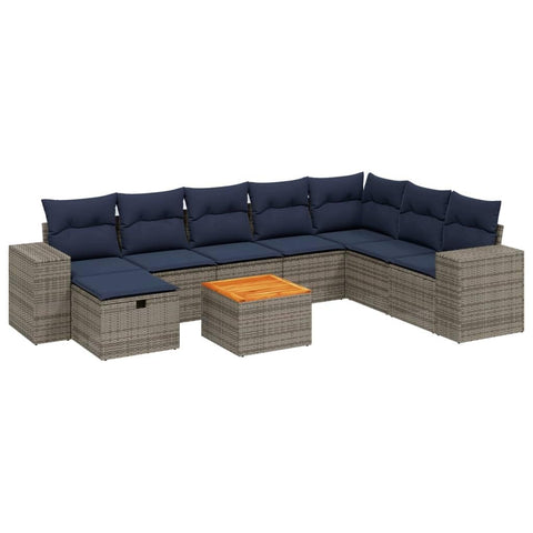 vidaXL Patio Sofa Set with Cushions 9 Piece, Outdoor Conversation Set, Sectional Sofa for Balcony Garden, Modern Style, Gray Poly Rattan