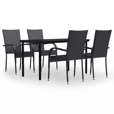 vidaXL 5-Piece Patio Dining Set in Black - Outdoor Garden Furniture with Powder-Coated Steel Frame and Water-Resistant PE Rattan, 3099379