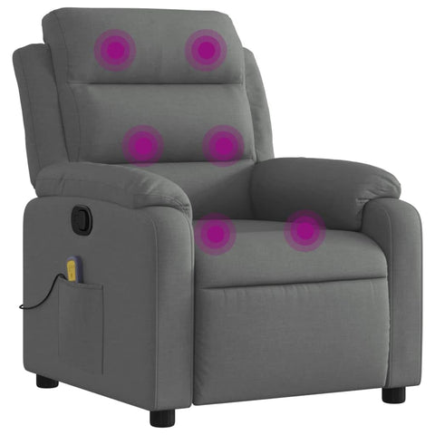 vidaXL Dark Gray Fabric Massage Recliner Chair â€“ Manual Recline, 6-Point Vibrating Massage, Thick Padded Seat, Side Pocket, Solid Wood/Metal Frame, Ideal for Living Room/Bedroom