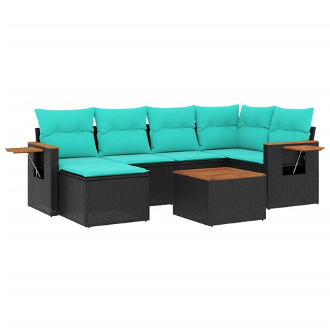 vidaXL Patio Sofa Set with Cushions 7 Piece, Outdoor Conversation Set with Storage, Patio Furniture Set, Modern Style, Black Poly Rattan