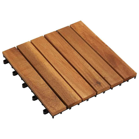 vidaXL 10 pcs Decking Tiles, 11.8"x11.8", Solid Acacia Wood, Patio Tiles with Non-Slip Surface, Weather Resistant and Durable, Varnished Finish
