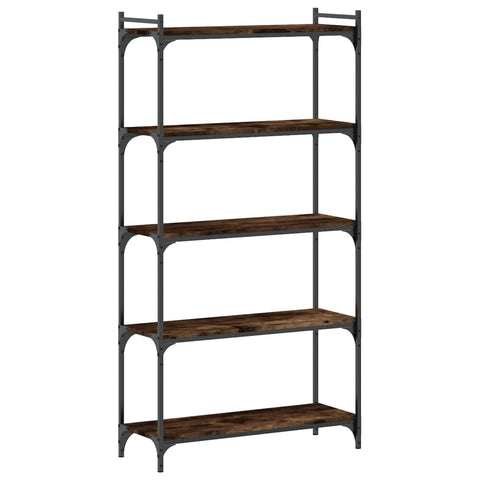 vidaXL 5-Tier Bookcase Engineered Wood, Smoked Oak - Freestanding Bookshelf with 4 Adjustable Feet, Heavy-Duty Metal Frame, Ideal for Home or Office