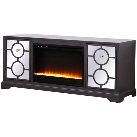 Elegant Decor Modern 60" Crystal Fireplace TV Stand in Hand Painted Dark Walnut