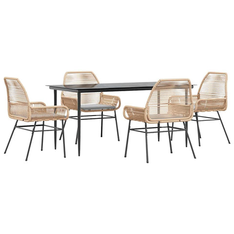 vidaXL 7 Piece Patio Dining Set - Brown PE Rattan/Glass, Garden Table and Chairs with Cushions - Outdoor, Backyard, Deck, Weather