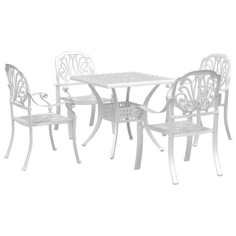 vidaXL White Cast Aluminum Patio Dining Set - Square Garden Table with Umbrella Hole & Four Chairs for Outdoor Dining Comfort