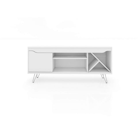 Manhattan Comfort Baxter 53.54" Mid Century TV Stand for Bedroom and Living Room Use, Entertainment Center with Storage, Shelves and Wine Racks, Ideal for 46 to 50 Inch Screens, White