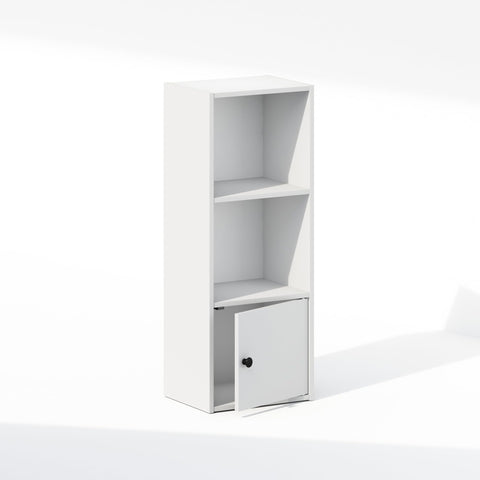 Furinno LUDER Display Shelf, 3-Tier Standing Storage Shelves with Door Cabinet, Book Shelf with Open Storage, for Organization and Storage, Living Room, Home Office, White