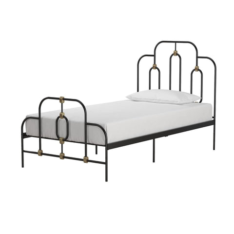 Fast Furnishings Twin Size Farmhouse Adjustable Height Platform Bed in Black Gold Metal Finish