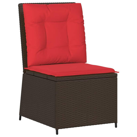 vidaXL Reclining Patio Sofa with Cushions Brown Poly Rattan Single Seat Garden Furniture Comfy Outdoor Seating Chair Recliner
