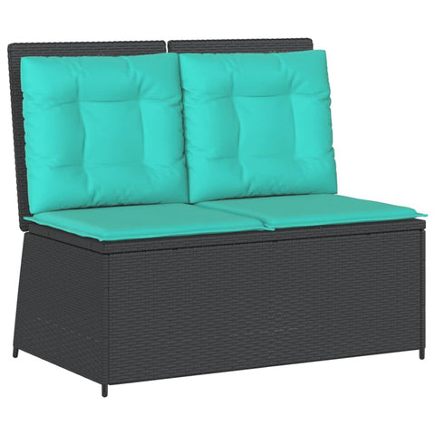 vidaXL Reclining Patio Bench with Cushions - Adjustable Backrest, Black PE Rattan, Turquoise Cushions - Outdoor Garden Sofa - 42.5 Inch Wide Seating - Removable Covers - Sturdy Powder-Coated Steel...