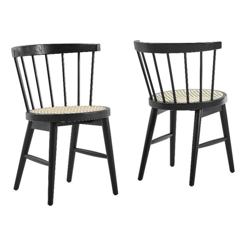 Modway Lykke Spindle Back Dining Chairs in Black with Cane Seats – Modern Windsor Rattan Set of 2 Dining Chairs for Kitchen or Dining Room – Curved Back Accent Chair Set