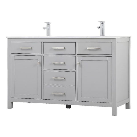 Elegant Kitchen and Bath Lewis 54" Solid Wood Double Bathroom Vanity in Gray