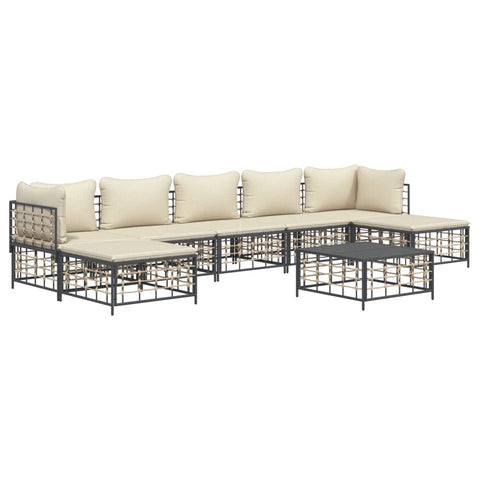 vidaXL 8 Piece Patio Lounge Set in Anthracite Poly Rattan - Outdoor Furniture with Cushions, Comfortable Seating, Sturdy Table, and Modular Design