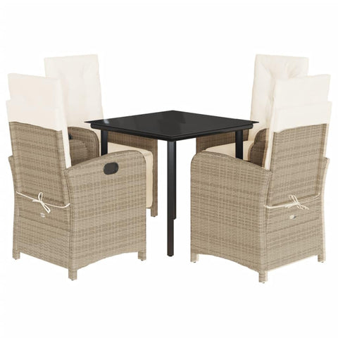 vidaXL Garden Dining Set 5-Piece Garden Furniture Set Table with 4 Chairs, Garden Set with Cushions, Patio Dining Set, Beige Poly Rattan