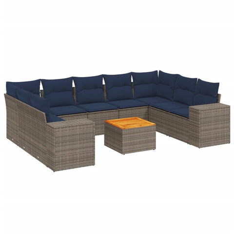 vidaXL 10 Piece Garden Sofa Set with Cushions Grey Poly Rattan