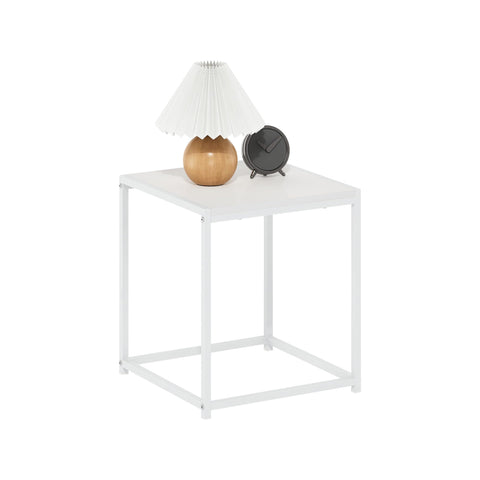 Furinno CAMNUS Side Table, Metal Frame End Table, Toolless Night Stand, Bedside Table, for Living Room, Bedroom, Solid White