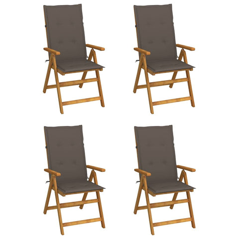 vidaXL 4 Piece Garden Reclining Chairs Set with Cushions | Solid Acacia Wood Adjustable Backrests Foldable Design Ideal for Outdoor Use Chair Recliner Dining Folding Wooden Seating Patio Furniture