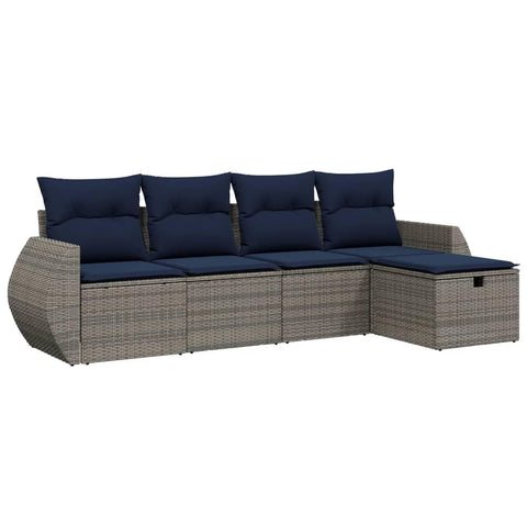 vidaXL Patio Sofa Set with Cushions 5 Piece, Outdoor Conversation Set, Sectional Sofa for Balcony Garden, Modern Style, Gray Poly Rattan