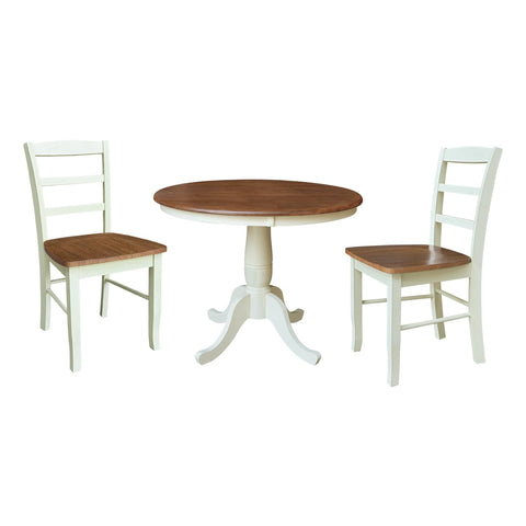 IC INTERNATIONAL CONCEPTS 36" Round Pedestal Dining Table with 2 Madrid LadderBack Chairs Multi Color