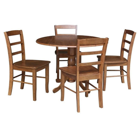 International Concepts 42 in. Wood Dining Table with 4 Madrid Ladderback Chairs in Distressed Oak