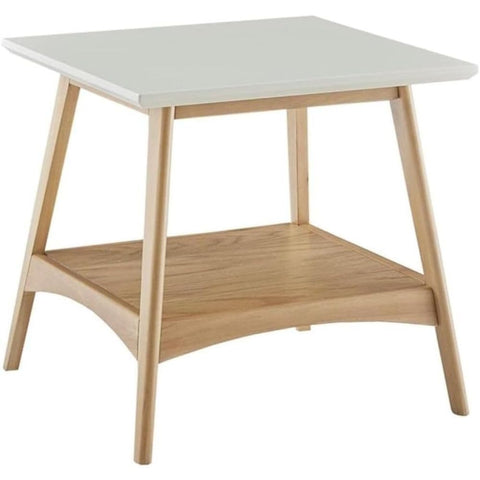 Oakestry Parker Mid-Century Modern End Table Stylish and Functional Furniture Pieces Easy Assembly Additional Storage Space for Living Room White and Natural