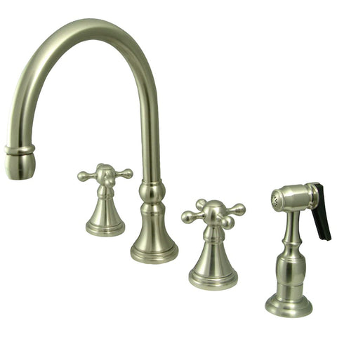Kingston Brass KS2798KXBS Governor Deck Mount Kitchen Faucet with Brass Sprayer, 8-1/4-Inch, Brushed Nickel