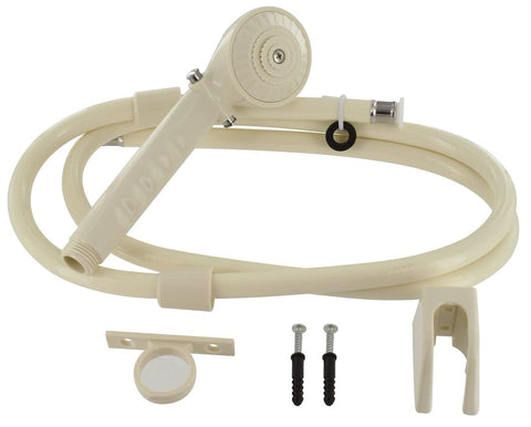 Valterra Shower Head KIT, TRICKLE Shut-Off, 60IN Hose, Biscuit