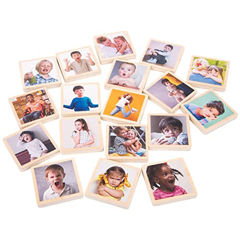 TickiT My Emotions Wooden Tiles - Set of 18 - Social Emotional Mindfulness Toy for Toddlers 2+ - Real Images - Learn to Identify and Discuss Emotions