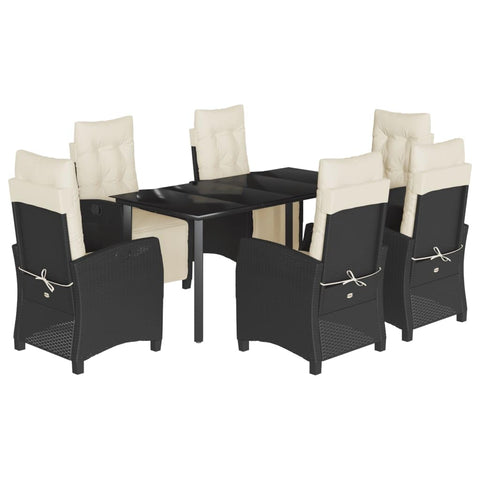vidaXL 5-Piece Patio Dining Set with Cushions - Black Poly Rattan, Adjustable Backrests & Tempered Glass Tabletop, Outdoor Furniture for Garden, Backyard
