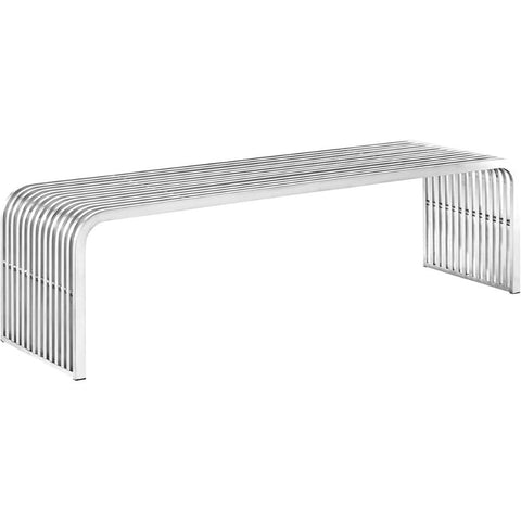 Oakestry 60-Inch Stainless Steel Metal Bench Modern Indoor Outdoor Contemporary Seating Durable Industrial Design Weather-Resistant Entryway Dining Room Accent Minimalist Silver Furniture