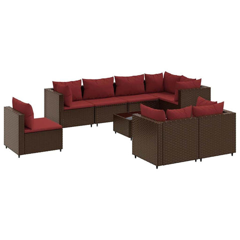 vidaXL Patio Lounge Set with Cushions 9 Piece, Sectional Sofa for Garden, Outdoor Conversation Set, Patio Furniture, Modern Style, Brown Poly Rattan
