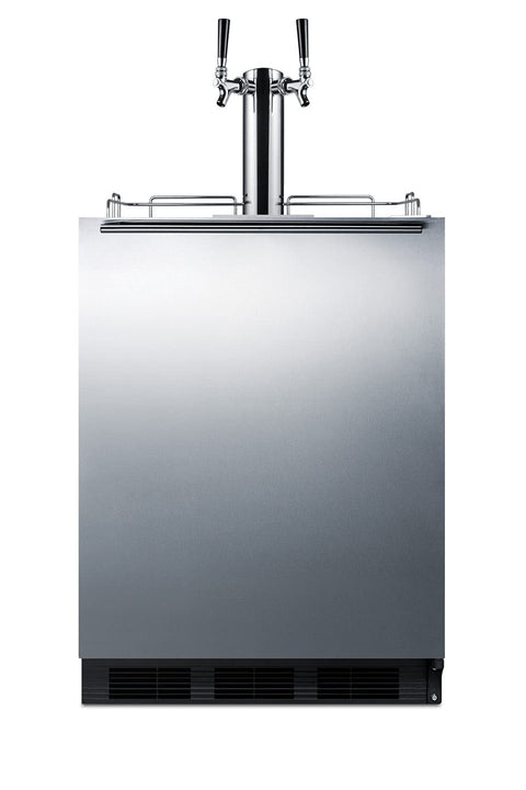 Built-in kegerator for use under ADA compliant counters with dual tap kit for two 1/6 kegs