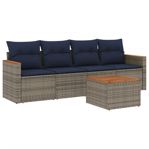 vidaXL Patio Sofa Set with Cushions 5 Piece, Outdoor Conversation Set, Patio Sectional Sofa for Balcony Garden, Modern Style, Gray Poly Rattan