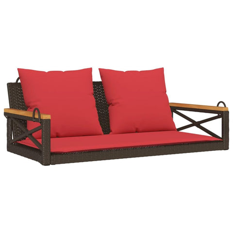 vidaXL Swing Bench - Brown Poly Rattan Outdoor Hammock Chair with Cushions - Garden Patio Seat - Comfortable Seating with Swing Function - 42.9"x24.4"x15.7"