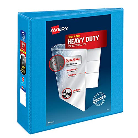 Heavy-Duty Non Stick View Binder With Durahinge And Slant Rings 3 Rings 3 inch Capacity 11 X 8.5 Light Blue (5601)