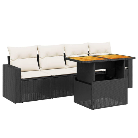 vidaXL 5 Piece Modular Outdoor Garden Sofa Set with Cushions in Black and Cream Poly Rattan Adjustable Armrests Weather Resistant Great for Patio Terrace Lounge Furniture Sectional Conversation