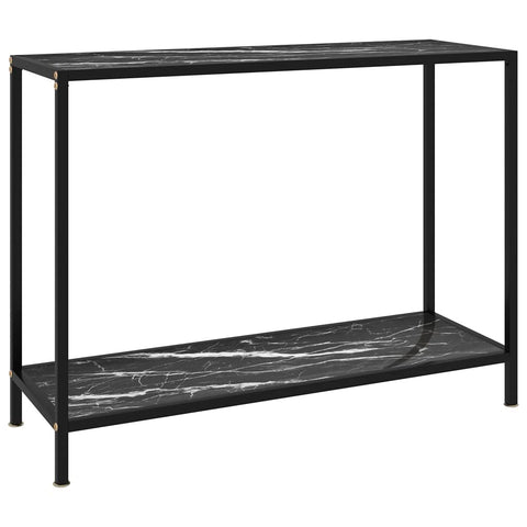 vidaXL Modern Rectangular Console Table with Shelf - Tempered Glass and Powder-Coated Steel - Black
