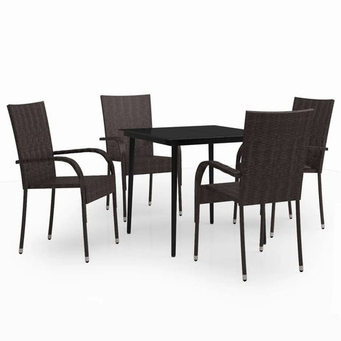 vidaXL Patio Dining Set 5 Piece Garden Outdoor Lawn Yard Terrace Balcony Dining Dinner Table and Chair Seat Seating Furniture Brown and Black