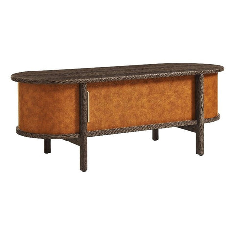 Modway Coralie 45 Inch Oval Leather Coffee Table in Walnut Tan – Vintage Mid Century Modern Living Room Center Table with Sliding Doors