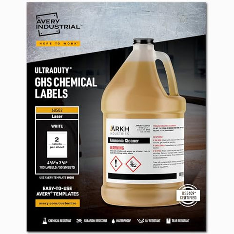 Ultraduty Ghs Chemical Waterproof And Uv Resistant Labels 4.75 X 7.75 White 2/sheet 50 Sheets/box