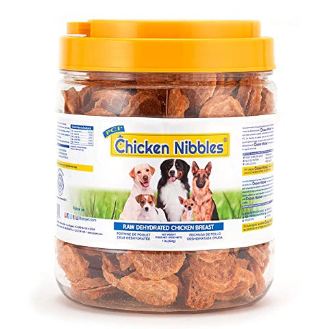 PCI Pet Center Inc. Chicken Nibbles Raw Dehydrated Chicken Breast Dog Treats, 1 Pound Container,16 oz,CHK-101
