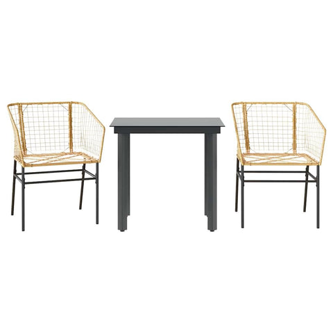 vidaXL 3 Piece Patio Dining Set - Brown Poly Rattan Outdoor Furniture for Garden/Backyard/Patio - Durable Glass Tabletop & Steel Frame