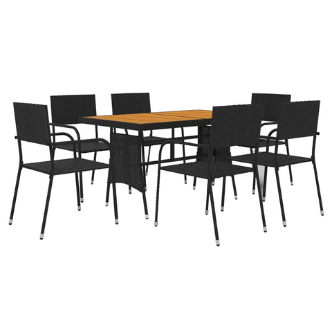 vidaXL Patio Dining Set 7 Piece, Outdoor Dining Set for 6, Table and Chair for Garden Backyard, Dining Chair, Farmhouse Style, Poly Rattan Black
