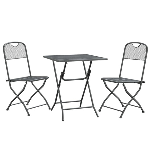 vidaXL Outdoor Patio Dining Set - 3 Piece Expanded Metal Mesh Furniture with E-Coating Finish for Weather-Resistance - Foldable Design for Space Saving - Anthracite