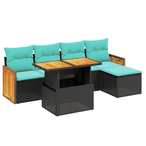 vidaXL Patio Sofa Set with Cushions 6 Piece, Outdoor Conversation Set, Sectional Sofa for Balcony Garden, Modern Style, Black Poly Rattan
