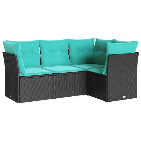 vidaXL Patio Sofa Set with Cushions - 4 Piece Black Poly Rattan Furniture for Outdoor/Garden/Patio - Modern Design with Modular Flexibility