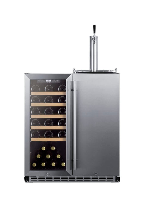 Summit 30" Combination Wine Cellar & Beer Kegerator, Outdoor Wine Cellar, Outdoor Beer Kegerator, 24 Bottle Capacity, Built-in, Stainless Steel- SWBC3041