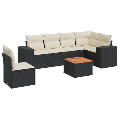 vidaXL Patio Sofa Set with Cushions 7 Piece, Outdoor Conversation Set, Sectional Sofa for Balcony Garden, Modern Style, Black Poly Rattan