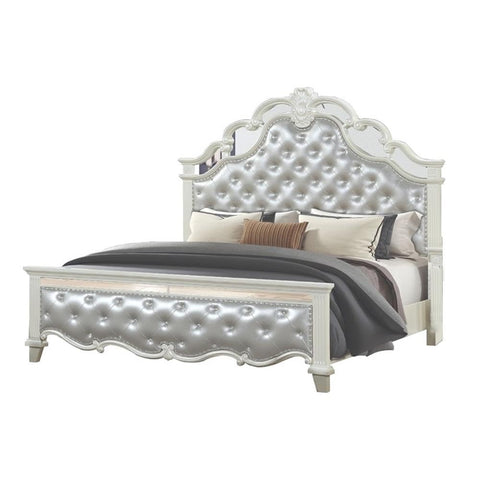 Galaxy Home Furnishings Milan Tufted Upholstery Queen Size Bed Made with Wood in White