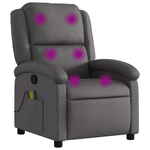 vidaXL Massage Recliner Chair for Living Room, Adjustable Recliner with 6-Point Vibration Massage, Home Theater Seating with Padded Seat Backrest, Gray Real Leather
